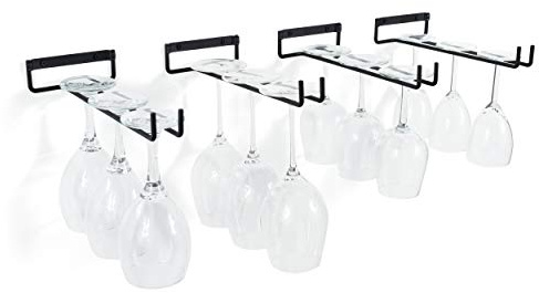Wallniture Chiraz Stemware Wine Glass Rack Wall Mountable Wrought Iron Black 11 Inch Set of 4