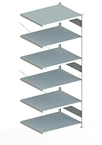 Meta Anbauregal - Zum Ausbau eines Lagerregales - 6 Böden - Farbe Silber - 250 x 100 cm - 80 cm tief