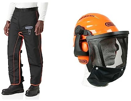 Oregon Pantalon de Protection Universel Type A pour Tronçonneuse & Waipoua Casque de Sécurité pour Tronçonneuse avec Cache-oreilles de Protection et Visière en Maille