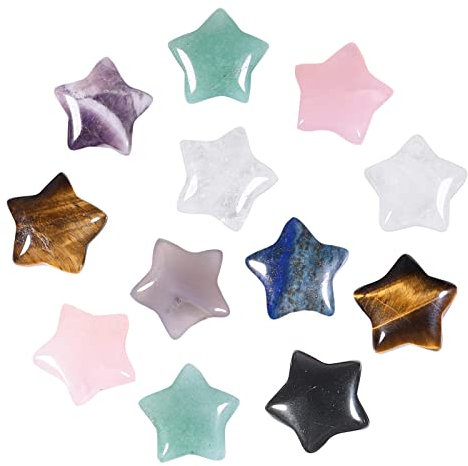Nupuyai 12 Stück Heilung Klein Sternform Handschmeichler Stein Edelstein Set Kristall Taschenstein für Glücksbringer, Schmuckherstellung und Deko