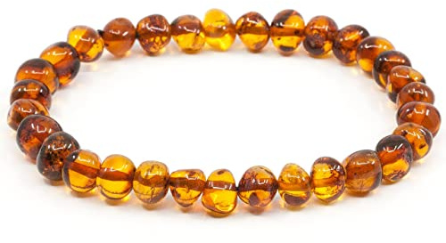 Amber Seven Baltiska bärnstensarmband | 14 färger | 19 cm storlek stretchigt unisex armband | råbärnstensarmband | pärlbärsarmband för kvinnor och män | handgjorda, 19 cm, Bärnsten, - Amber