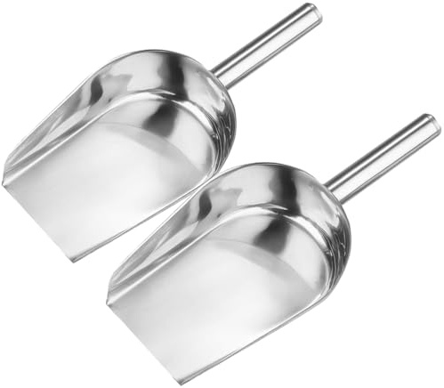 Homoyoyo 2Pcs Stainless Steel Ice Scooper: Flat Bottom Stainless Steel Spatula Grain Soy Nuts Rice Scoop Pet Feed Feeding Scoop Flour Spoon Shovel Silver Ice Cube Shovel Kitchen