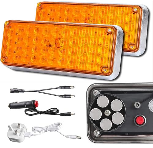 Upgraded Wireless Strobe Flashing Lights - 2x42LED Magnetic Hazard Warning Light for Trucks Vehicles, Rechargeable Portable Wireless Trailer Tow Beacon Emergency Light (Amber)