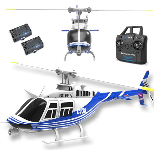 C138 206 Remote Controlled Helicopter Aircraft Plane Drone RC Heli Single Rotor No Ailerons 6CH 6-Axis Gyroscope Altitude Hovering W/Optical Flow Localization 2Battery for Adults Beginners (Blue ）