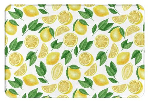 Valvphora Lemon Badematte, Badezimmerteppich, waschbar, Mikrofaser, weiche Fußmatte, Duschmatte, Zitrone, Heimdekoration, rutschfest, super saugfähig
