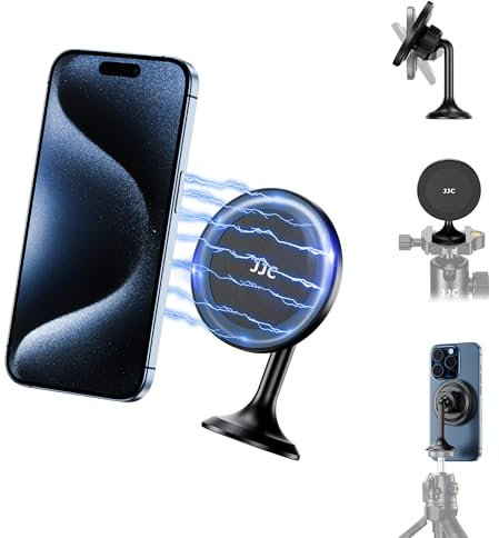 JJC Magnético Teléfono Trípode Adaptador con Rápida Liberación Base y 1/4 Tornillo, 60° Imán iOS Teléfono Soporte Pie Trípode Cabeza Arca Adaptador Compatible con iPhone 16 15 14 13 12 Pro MAX Plus