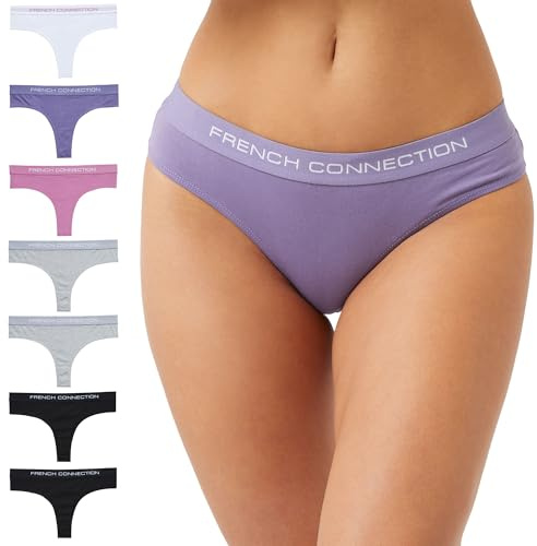 French Connection Cotton Thongs For Women - Pack of 5, 7 Ladies Thongs - Soft, Stretchable, and Comfortable Knickers