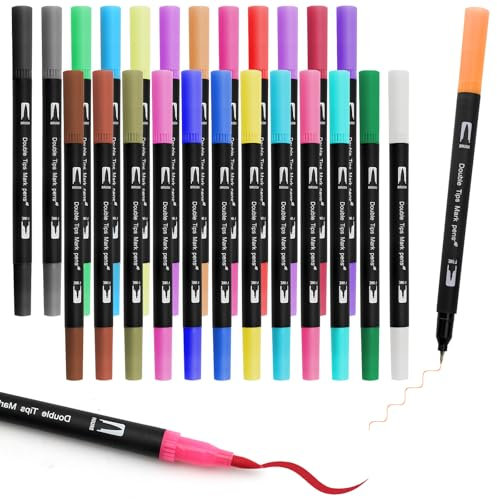 APOMOONS 24 Farben Dual Tip Filschstifte Set, Feine Spitze und Pinselstifte, Filzstifte Dicke und Dünne, Filzstifte Kinder und Erwachsene, Filzstifte Set für Ausmalen, Zeichnen, DIY, Journaling