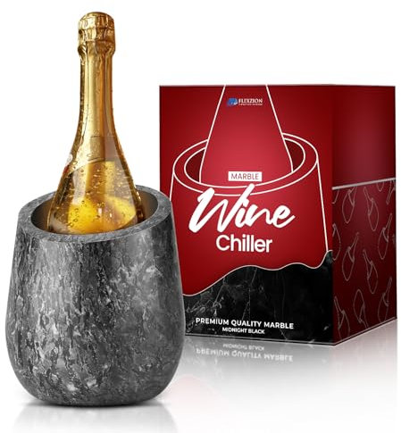 Flexzion Marble Wine Chiller Bucket – Black Wine Cooler & Champagne Bucket for Bar Cart Decor, Kitchen & Parties – Gifts for Men, Women & Enthusiasts – Fits 750ml Bottles