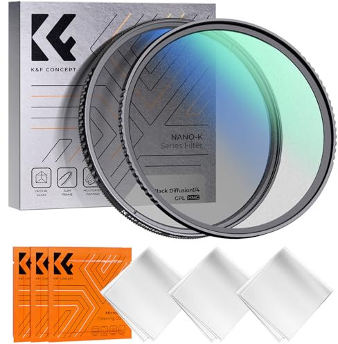 K&F CONCEPT 55mm Kit di Filtri, Filtro Black Mist 1/4 + CPL, Black Diffusion 1/4 + Polarizzatore Circolare, Effetto Cinema + Migliorare Colore & Contrasto, con 18 Strati di Nano Rivestimento (2 Pezzi)