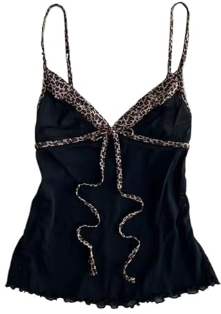 Women's Sexy Spaghetti Strap Tops - Vintage Y2K Cheetah Print Cropped Camisole Slim Fit Sleeveless Tank Top for Summer Sexy Casual Streetwear Going Out Party Emo Grunge (#1,S)