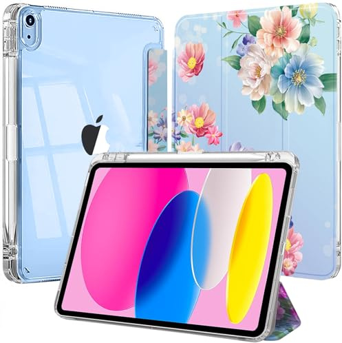 EspZanthic Case for iPad (A16) 11th/10th Generation (2025/2022) with Pencil Holder and Soft TPU Bumper, Clear Transparent Back Shell Slim Stand Shockproof Tablet Cover, Auto Wake/Sleep