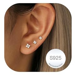 DORANA 3 Pairs 925 Sterling Silver Stud Earrings for Women Hypoallergenic Silver Studs Earrings Dainty Small Cubic Zirconia Stud Diamond Earring Tiny Cute Silver Earring Set for Multiple Piercings