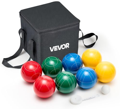 VEVOR Set di Bocce, 90 mm, con 8 Bocce in Resina, Pallino, Borsa per Il Trasporto e Corda di Misurazione, 4 Colori Rosso Verde Blu Giallo, per 2-8 Giocatori, Set da Gioco per Spiaggia, Prato
