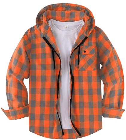 ZITY Mens Hoodies Flannel Shirt Long Sleeve Plaid Shirts Thin Zip Lumberjack Shirt Casual Button Down Checkered Flannel Top with Pocket M-3XL