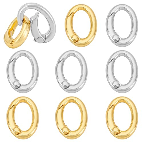 PH PandaHall 12 cierres ovalados de joyería, chapado en oro de 18 quilates, conector de anillo de resorte, mosquetón ovalado, cierres de collar, pulsera, mejorador para manualidades de joyería