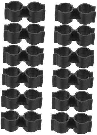 ETHZZLE 12pcs Double Pipe Clamps Plastic Chain Link Fence Panel Connectors Pipe Clips for Shelves and Rods Installation Accessories Black