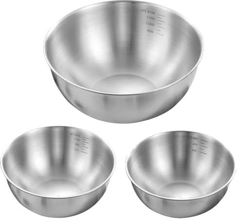 Cuencos para mezclar de acero inoxidable – Juego de 5 cuencos de cocina de grado alimenticio con escala de medición, cuencos, duraderos para cocinar y servir, resistentes para ensaladas, preparación
