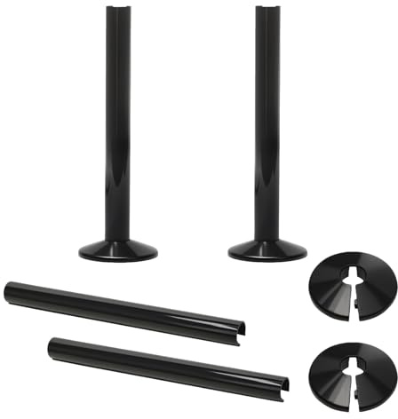 2 Pcs Radiator Pipe Covers Black with Collars - 15 x 200 mm Snap-On Silicone Pipe Sleeves and Radiator Pipe Collars - PVC Pipe Cover Caps for Radiators and Heating Pipes