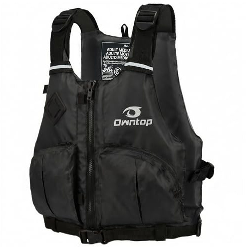 Owntop Buoyancy Aids Adults with Hydration Pack, Dual Zipper Pockets | Adjustable Buoyancy Vest Jacket | Swim Vest Unisex for Kayaking, SUP, Canoeing, Fishing (Black,XS-S)