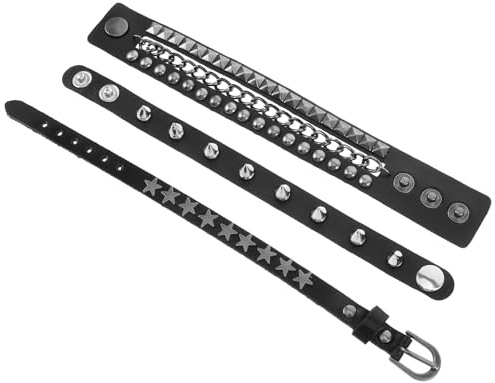 Hoement Pulsera para Hombre y Mujer, Accesorio de Moda Versátil y Cómodo Punk de Cuero Sintético Negro Multilayer Tachuelas para Festivales de Música