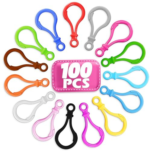 Hard Plastic Clips Lobster Claw Hooks - 100 pcs Mixed Plastic Backpack Clasp Hook for Key Chain, Ring Keyring, Toy, Chain Clasp