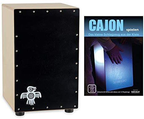 XDrum PERC CP-481 Cajon Peruana Black Wood Set (Set inkl. Cajon mit Birken-Korpus & Snareeffekt, passende Rucksack-Tasche für sicheren Transport & Aufbewahrung und Cajonschule für Einsteiger)