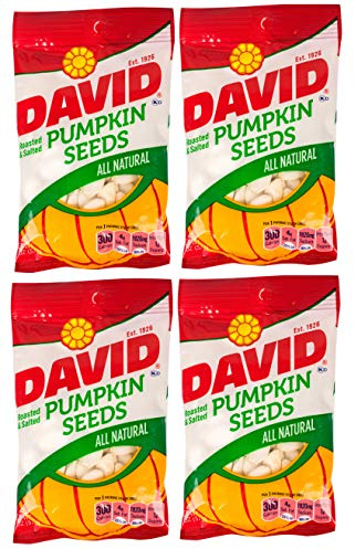 DAVID | Roasted and Salted Pumpkin Seeds | All Natural 2 Oz Per Bag | 4 Pack