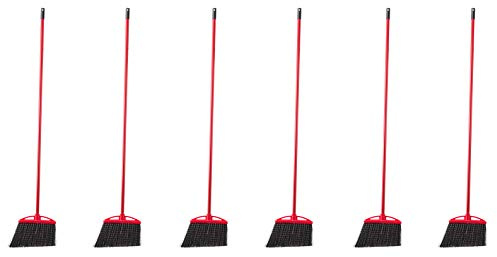 Amazon Basics Angle Broom With Metal Handle for Floor Cleaning and Sweeping, 11 inches Wide, 6-Pack, Black & Red
