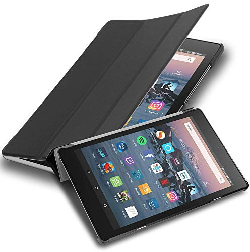 Cadorabo Custodia Tablet per Kindlefire HD 8 2017/2018 (7. und 8. Gen.) in NERO SATIN – Copertura Protettiva Molto Sottile di Similpelle in Stile Libro CON Auto Wake Up e Funzione Stand