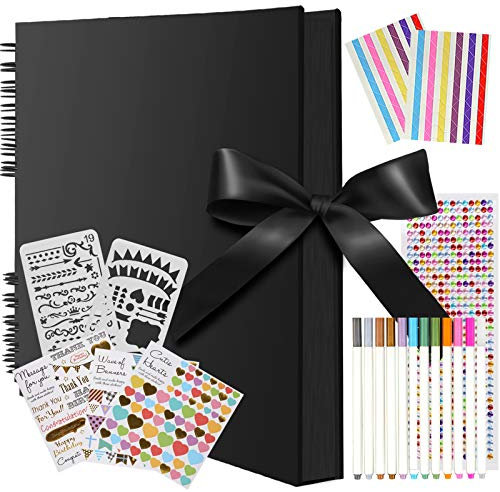 funvce Großes Sammelalbum, funvce 12 x 8 Fotoalbum, Sammelalbum mit 80 Seiten, schwarzem Bastelpapier, DIY-Bilderbuch mit Stiften, Fotoecken für Erwachsene, Erinnerungsbuch, quadratisches Kinder-Gäste