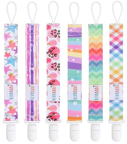 ALVABABY Baby Pacifier Clips Paci Universal Holder Leash Pacifier Clip Binky Holder for Teether Soothie 6 Pack 6DBP06