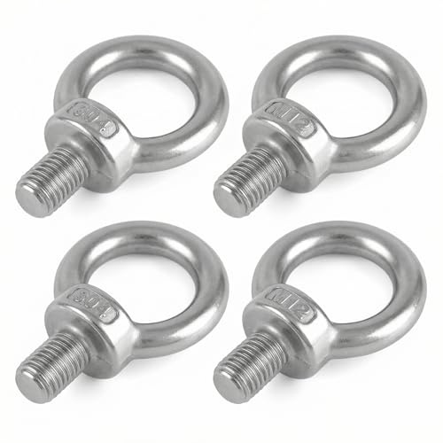 QWORK® 4 stycken M 12 x 20 ringskruv – 300 kg – 304 rostfria ögleskruvar för fastsättning och upphängning