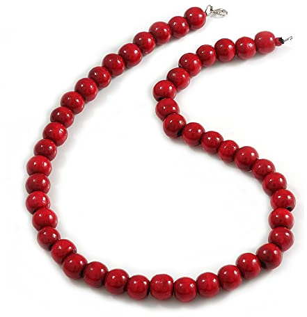 Avalaya 15 mm/unisex/män/kvinnor röd rund trä pärlhalsband - 66 cm L