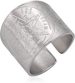 Bague Tetragrammaton Pentacle Étoile Sceau de Solomon Wicca Juif Yahweh Talisman Amulette Acier Inoxydable Bijoux Religieux Cadeaux pour Hommes Femmes (s-18)
