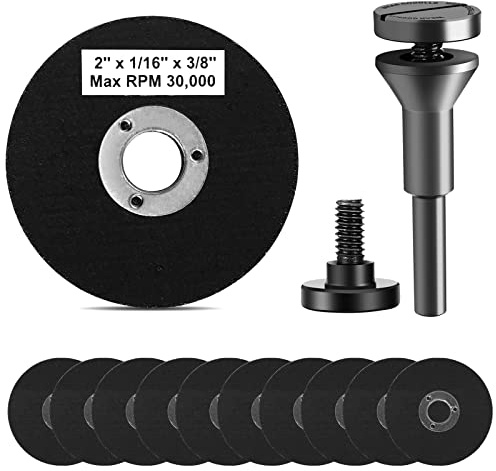 SI FANG 2 Inch Die Grinder Cut-Off Wheel and 3/8in Arbor Hole 1/4in Stem Mounting Mandrel Holder Accessories, for Air Grinders Drill Rotary Tool, Mini Metal Cutting Wheels Cutter Discs 11 Pack Set