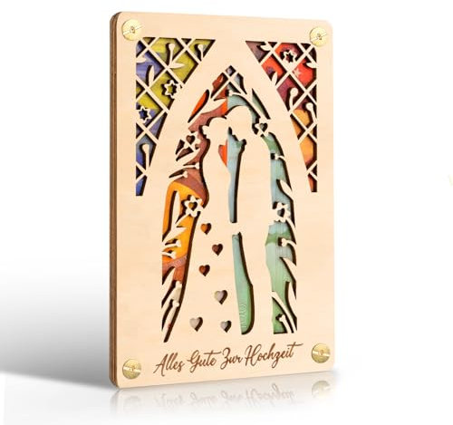Xinkfir Hochzeitsgeschenk für Brautpaar Holz Hochzeitskarte, Personalisierte Grußkarte aus Holz im Kleinforma, Glückwunschkarte Geld Geschenke, Kreatives Hochzeit Geldgeschenke Verpackung (Holzfarbe)