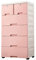 Komode, 6-Stock Kunststoffschrank Aufbewahrungsschrank für Schubladen, Multifunktional Schrank mit Vier Rädern, Mobiler Schubladenschrank, Mit Schloss Schränke, 50x35x102cm (Rosa)