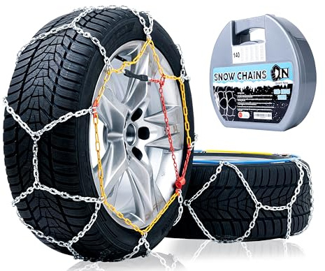 2 PCS Snow Chains for Car, SUV, Pickup and Truck, Compatible with Tire Width 205 215 225 235 245 255 265 275 285 MM (KN130)