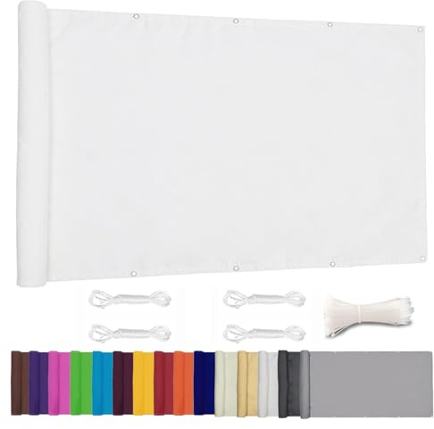 Lingle888 Balkon Sichtschutz PB2 PES blickdichte Balkonumspannung mit Ösen und Kabelbinder 8 Tage geliefert - in div.20 Größen & 14 Farben 420D(Weiß,0.7x3.5m)