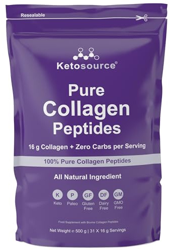 Ketosource Peptidi di collagene puro | Polvere di collagene cheto | Facile miscelazione e nessun grumo | Zero retrogusto | 100% pura polvere di collagene bovino idrolizzato | Trasparenza al 100%, test
