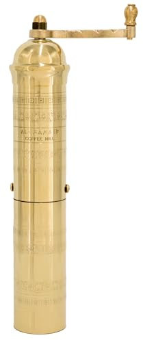 Alexander Home Original Greek Coffee Mill, 10.5-Inch Brass – European Manual Coffee Grinder, Refillable