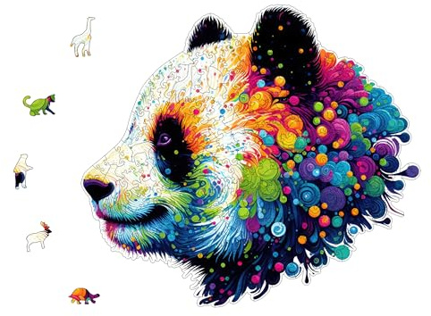YJacuing Wooden Jigsaw Puzzles for Adults, 300 Piece Unique Animal Shaped Premium 5mm Wood Puzzles Family Game (Panda, Large)