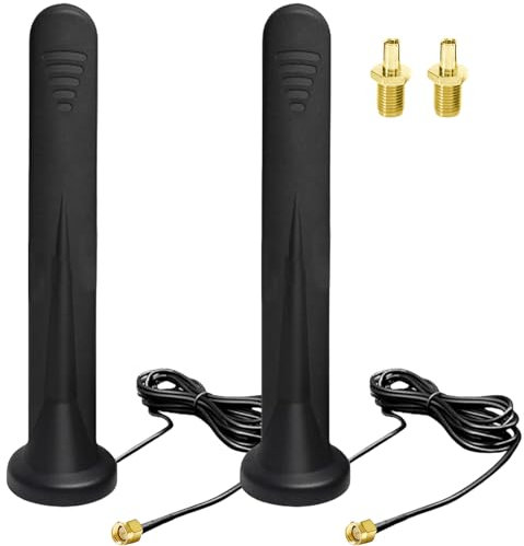 2 x 5G LTE Antena 4G Amplificador de Señal Omnidireccional Antena de Red SMA TS9 Conector 12DBI Omnidireccional Base Magnética Antena con Cable RG174 3M para Router 3G/4G/5G/GSM/GPRS