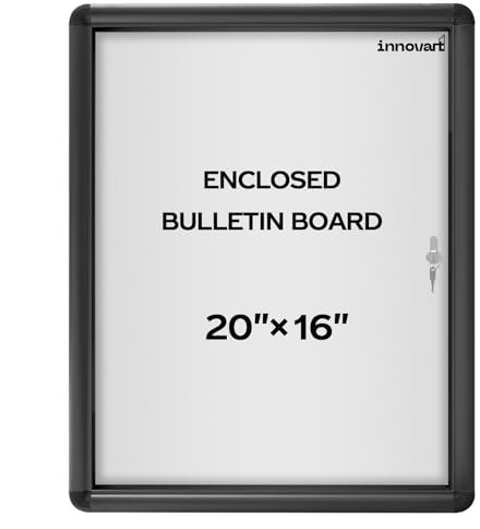 INNOVART Tableau d'affichage fermé de 50,8 x 40,6 cm, tableau d'affichage effaçable à sec avec cadre en aluminium noir, tableau blanc mural fermé, porte battante, armoire d'information pour école,