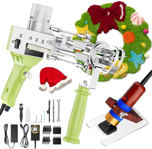 Tufting,Helangel Pistola Tufting 2 en 1 Pistola de Tufting 5-40 Pasos/S Tufting Pistola Eléctrica 7-21 mm Ajustable Máquina de Tejer Alfombras para Navidad Artesanía Alfombras Ropa