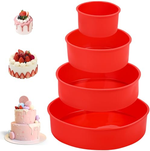 Stampi in Silicone per Dolci, 4 pezzi Antiaderenti E Rilascio Rapido Silicone Torta Stampo, Tortiera Rotonda Riutilizzabile per Torta a Strati, Torta Al Formaggio, Torta Arcobaleno(10.7/16/21/26cm)