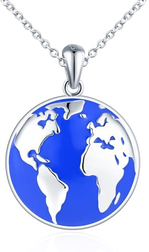 Mappa Portafoto Medaglione Collana Argento 925 Donna Uomo:Viaggi Collana di Foto Personalizzata-Ciondolo Portafoto Collane Amuleto Gioielli-Compleanno Anniversario Natale Regali per Lei Blu Marino