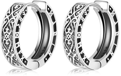 ONEFINITY Viking Keltische Ohrringe 925 Sterling Silber Viking Keltisch Schwarz Vintage Hoop Ohrringe Wikingerschmuck für Männer Frauen