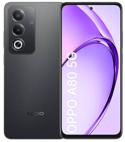OPPO A80 5G 8+256GB, AI Smartphone Android Ohne Vertrag, Handy, Bildschirm 120Hz 6,67 LCD, Dimensity 6300 5G, 50MP AI Rückfahrkamera, 5100mAh Akku, SUPERVOOC 45W, NFC, Dual SIM, Simlockfrei, Schwarz